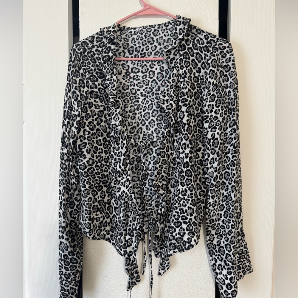 Zara Leopard Print Ruffle Blouse